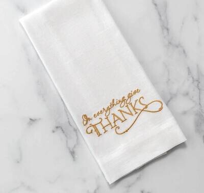 Crown Linen Designs Towel In Everything Give Thanks White Gold T1207