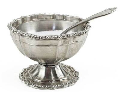 Arte Italica Vintage Beaded Pewter Salt Cellar with Spoon VIN6760