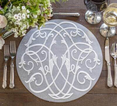 Crown Linen Designs Placemat Palermo Baroque Grey White PL512