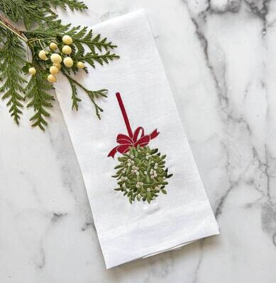 Crown Linen Designs Towel Mistletoe Ball White Green Red T1198