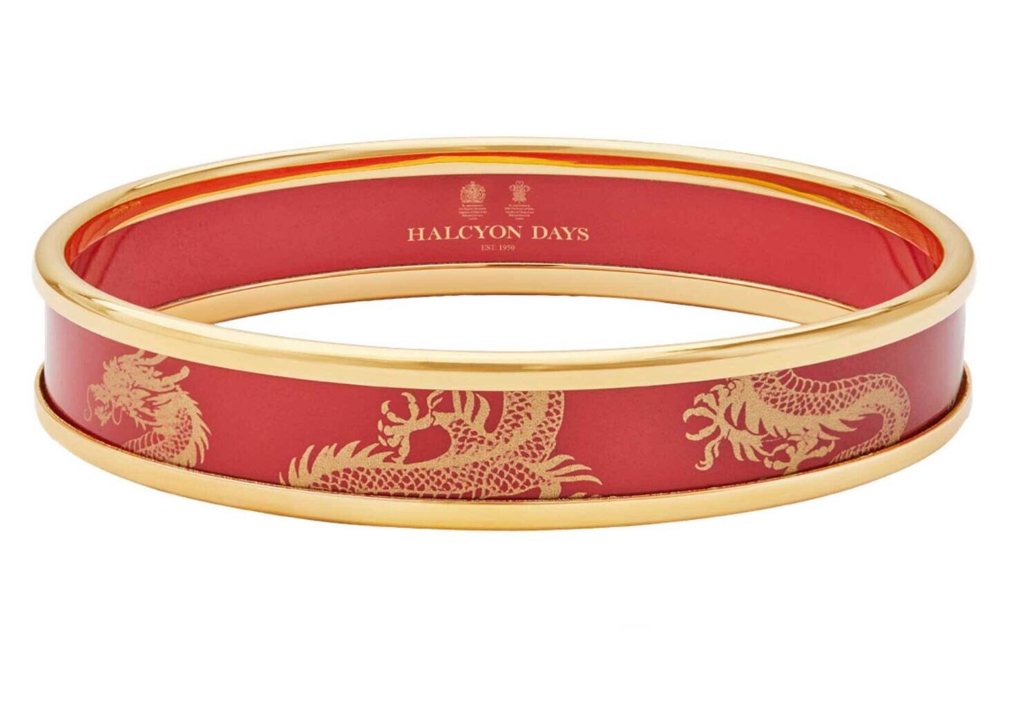 Halcyon Days 1cm Dragon Red Gold Medium Bangle Bracelet PBYOD0610GM