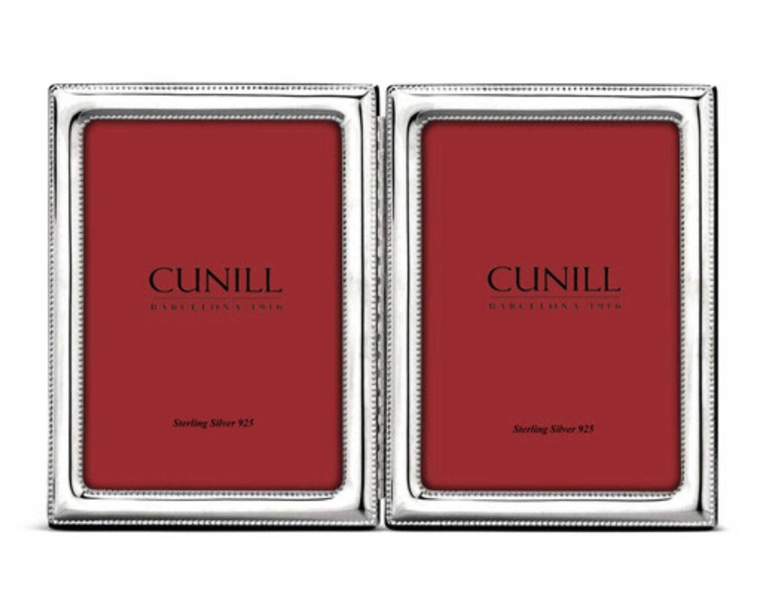 Cunill Beaded Double 4x6 Inch Hinged Picture Frame Silverplated 50546D