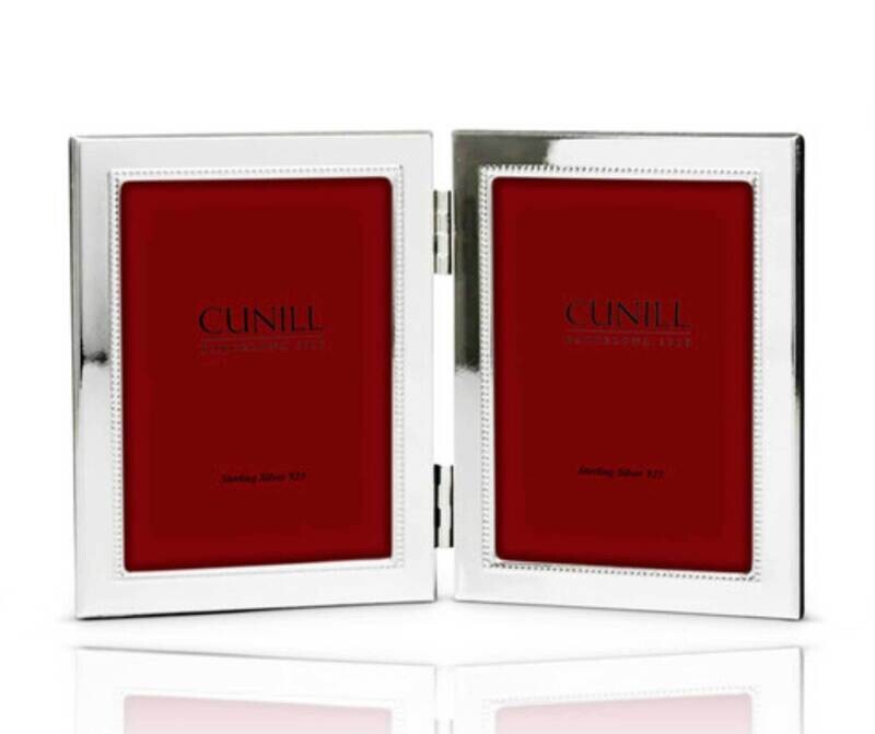 Cunill Tiffany Bead Hinged Double 4x6 Inch Picture Frame .925 Sterling Silver 9246D