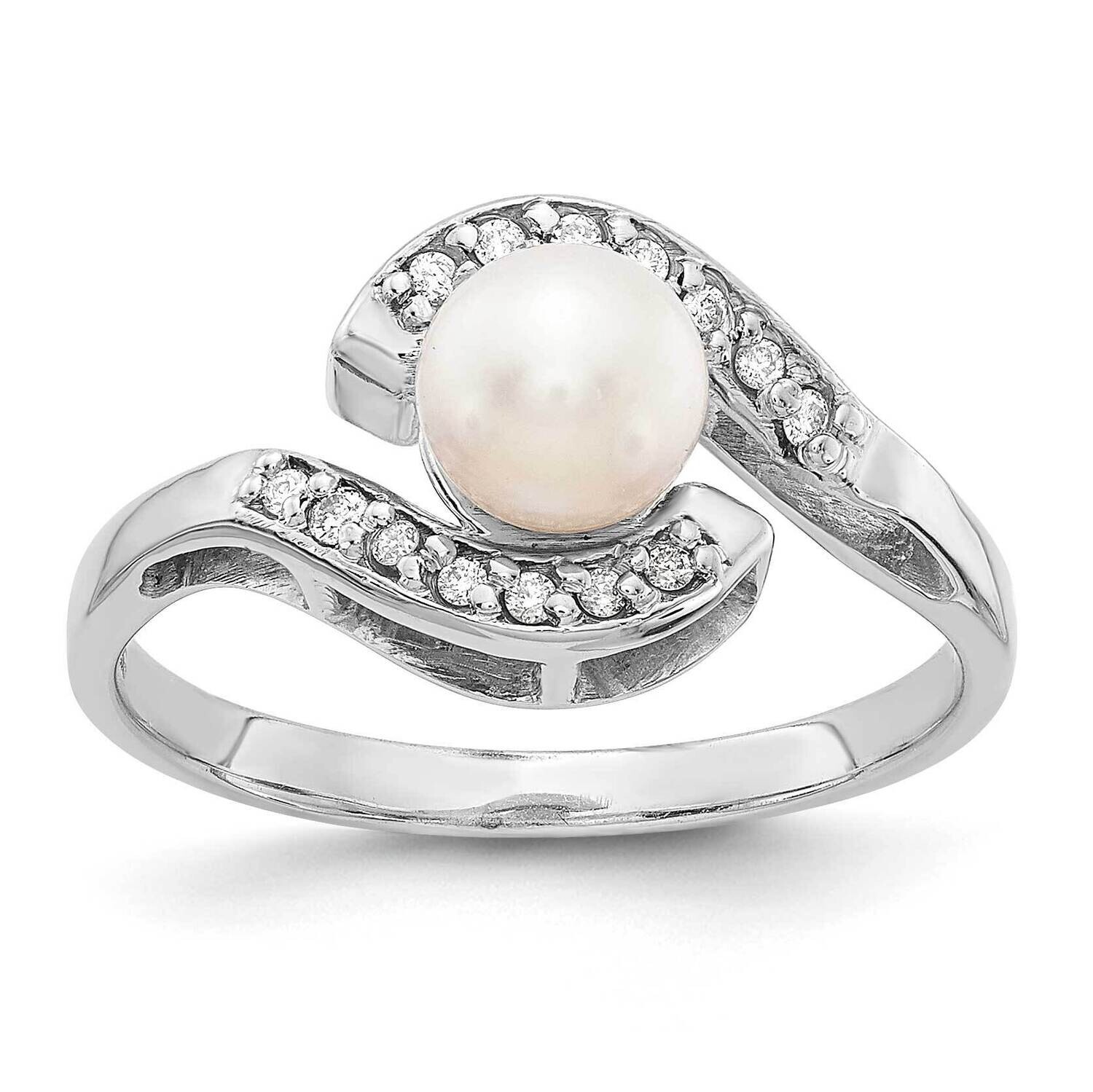 5.5mm Cultured Pearl & .06ct. Diamond Ring Mounting 14k White Gold Y4387