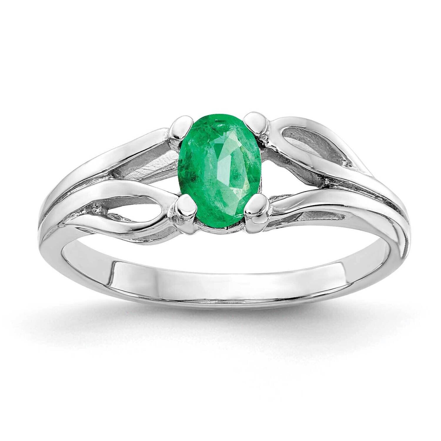 Emerald Ring 14k white Gold 6x4mm Oval Y2097E