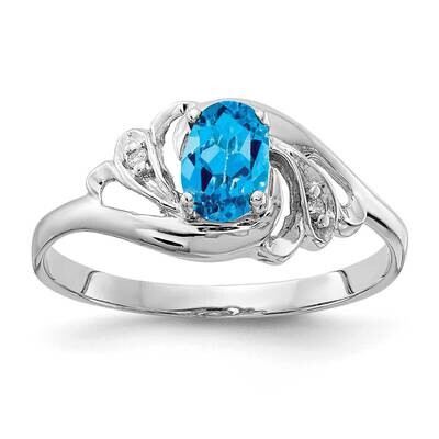 6x4mm Oval Blue Topaz Checker Diamond Ring 14k White Gold X9717BT_AA, MPN: X9717BT_AA, 883957644400