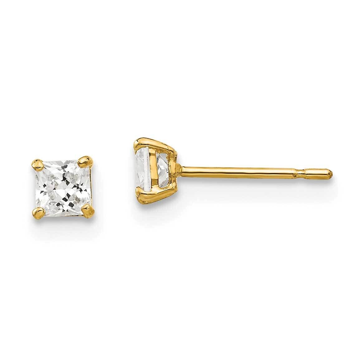 3mm Square Synthetic Diamond Post Earrings 14k Gold XD36CZ, MPN: XD36CZ, 716838209927