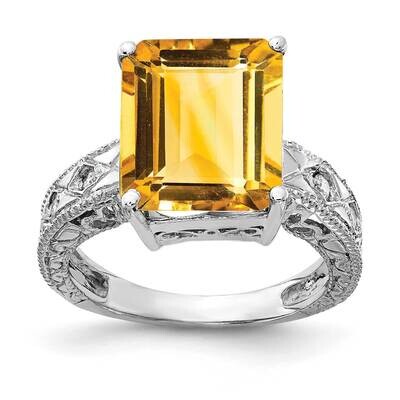 12x10mm Emerald Cut Citrine Diamond Ring 14k white Gold Y2270CI/A, MPN: Y2270CI/A, 883957618685