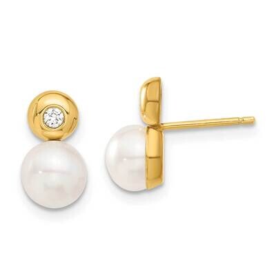 FW Cultured Pearl &amp; CZ Earrings 14k Gold YE151