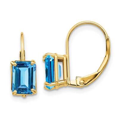 7x5mm Emerald Cut Blue Topaz Leverback Earrings 14k Gold XLB124BT, MPN: XLB124BT, 883957130040