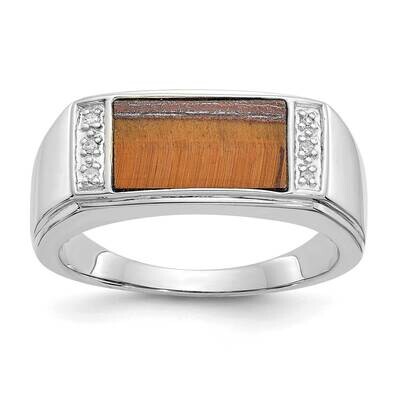 Tigers Eye &amp; A Quality Diamond Mens Ring 14k White Gold ORW55A, MPN: ORW55A, 886774103433