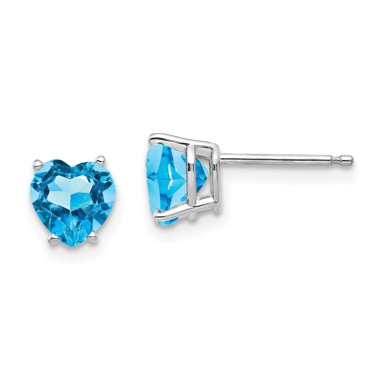 6mm Heart Blue Topaz Earrings 14k White Gold XE98WBT