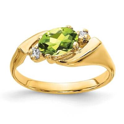 Peridot Checker Diamond Ring 14k Gold 7x5mm Oval Y2260PC/AA, MPN: Y2260PC/AA, 883957612065