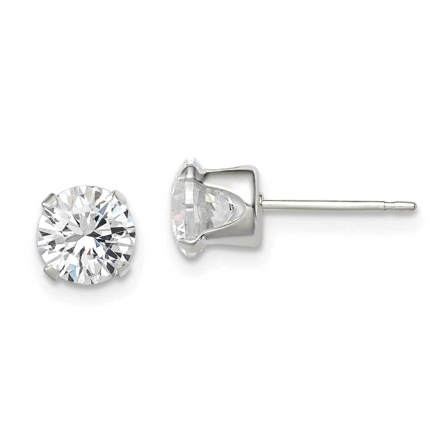 6mm Round Snap Set Cubic Zirconia Stud Earrings Sterling Silver QE1005