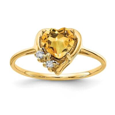 6mm Heart Citrine Diamond Ring 14k Gold Y2233CI/A, MPN: Y2233CI/A, 883957538112