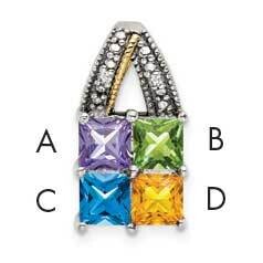 Four-stone and Diamond Mother&#39;s Pendant Sterling Silver &amp; 14k Gold QMPD12/4SY, MPN: QMPD12/4SY,