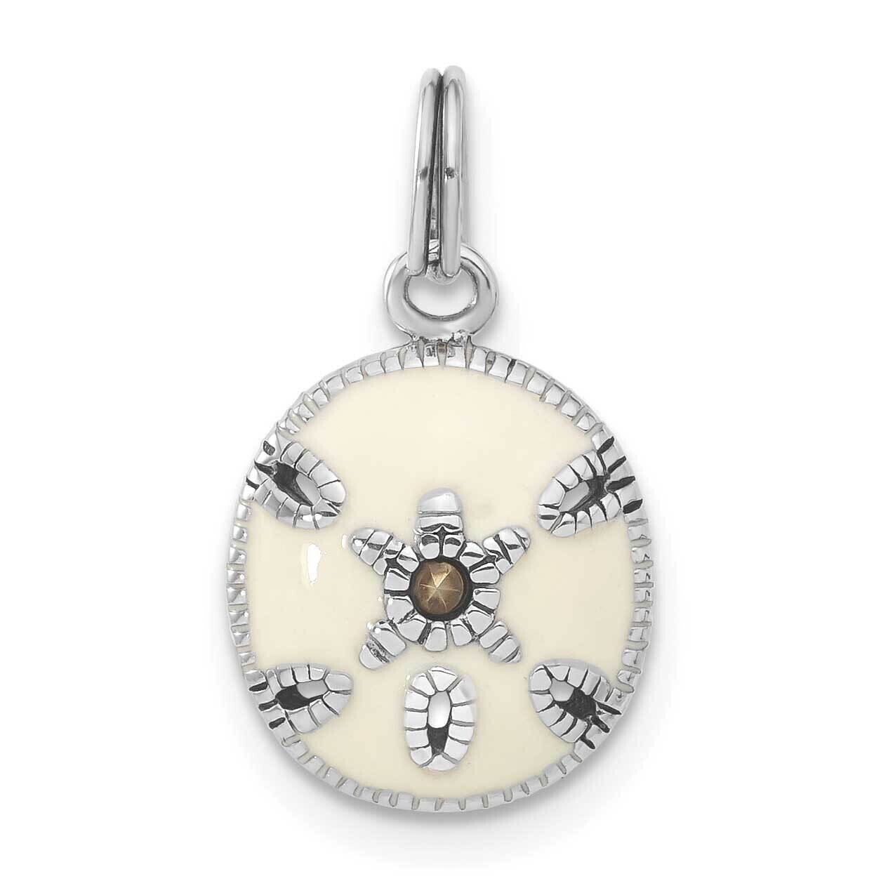 White Enameled Sanddollar Charm Sterling Silver QC4006