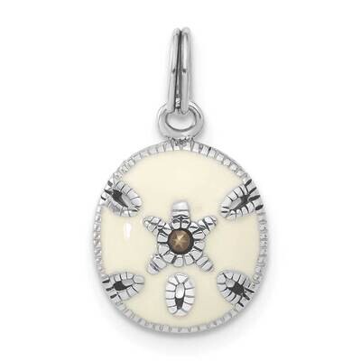 White Enameled Sanddollar Charm Sterling Silver QC4006