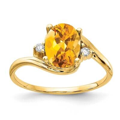 8x6mm Oval Citrine Checker Diamond Ring 14k Gold Y2245CI_AA, MPN: Y2245CI_AA, 883957616049
