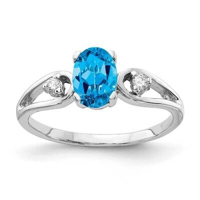 7x5mm Oval Blue Topaz Diamond Ring 14k White Gold Y2190BT_AA, MPN: Y2190BT_AA, 883957550664
