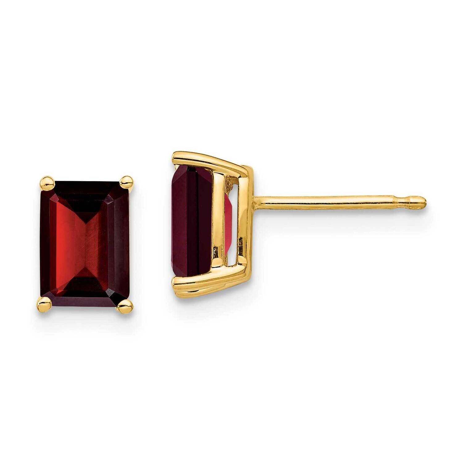 7x5mm Emerald Cut Garnet Earrings 14k Gold XE66GA