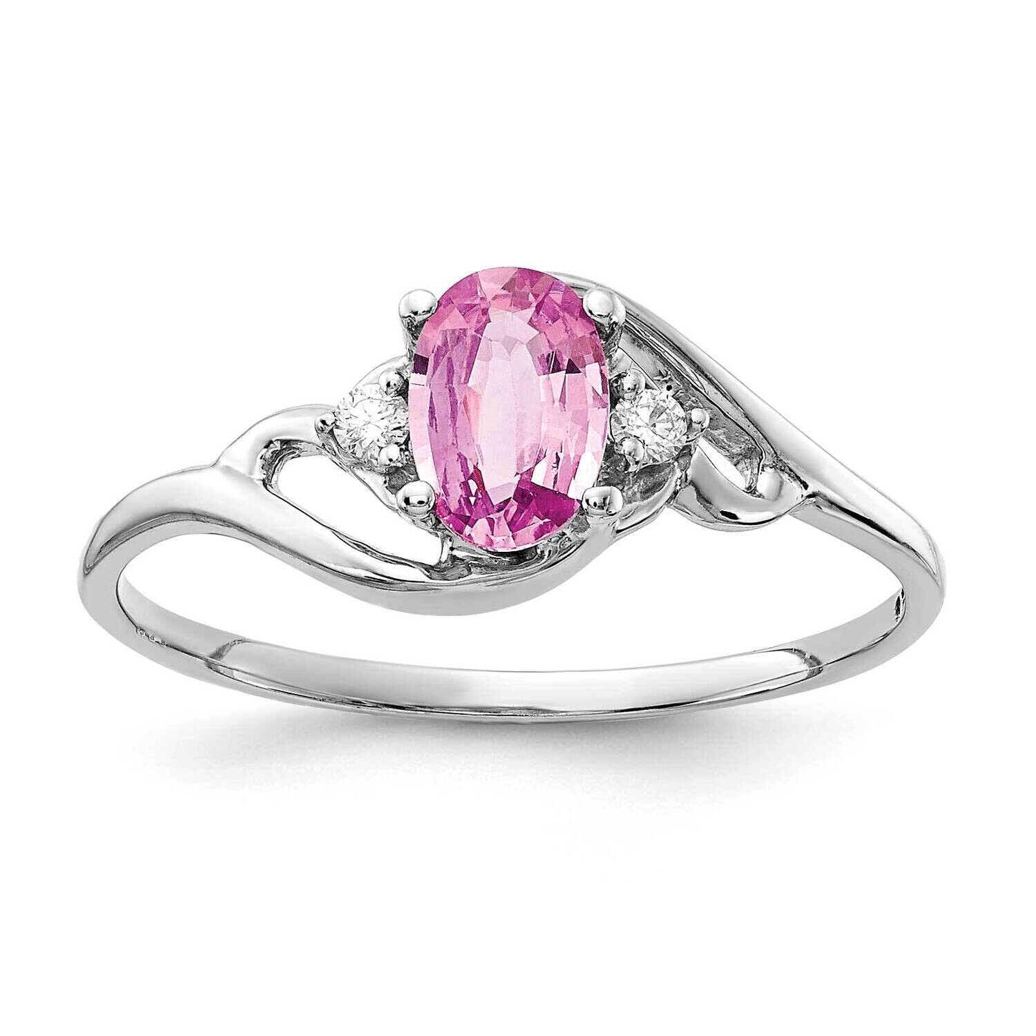 Pink Sapphire Diamond Ring 14k white Gold 6x4mm Oval Y2149SP/A