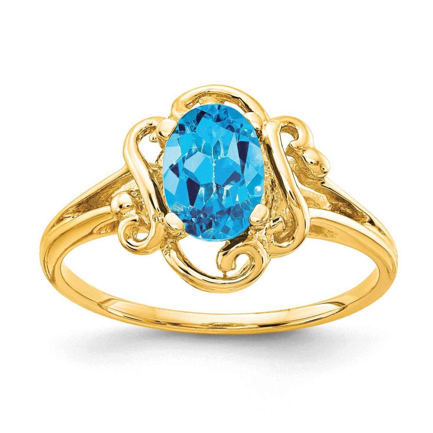 7x5mm Oval Blue Topaz ring 14k Gold Y2227BT, MPN: Y2227BT, 883957712826