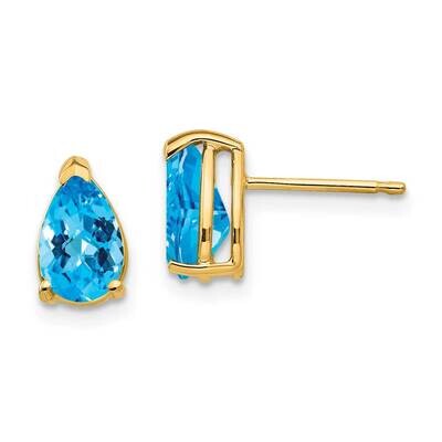 8x5mm Pear Blue Topaz Checker Earrings 14k Gold XE81BC, MPN: XE81BC, 883957103495