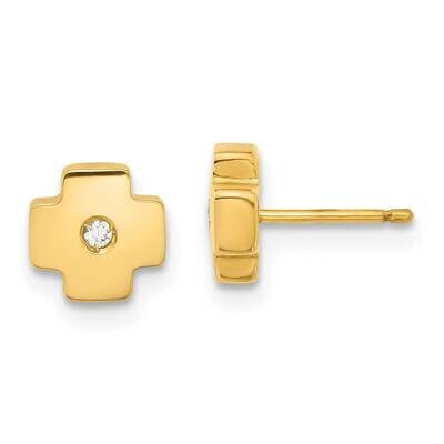 Cross with CZ Post Earrings 14k Gold Polished YE226