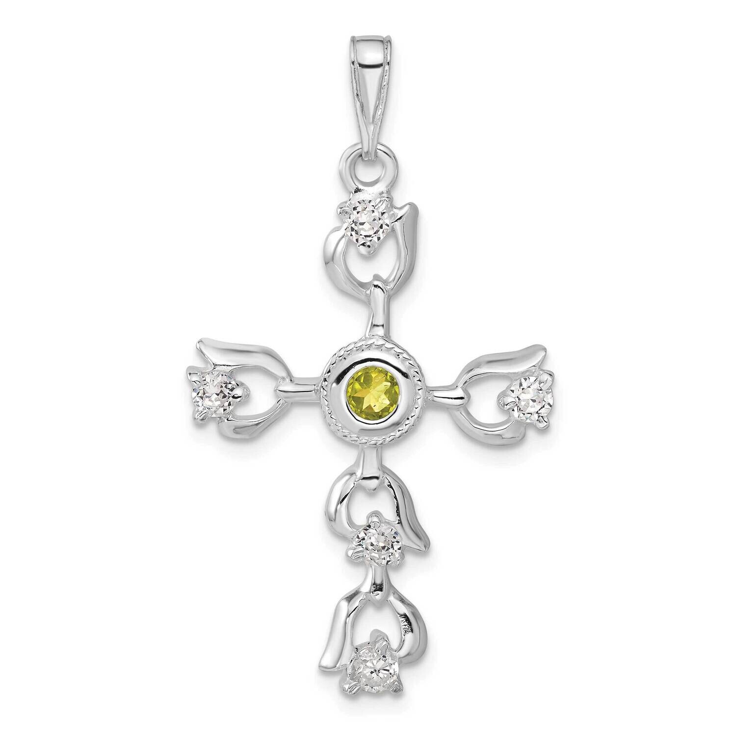 Green &amp; Clear CZ Cross Charm Sterling Silver QC3316