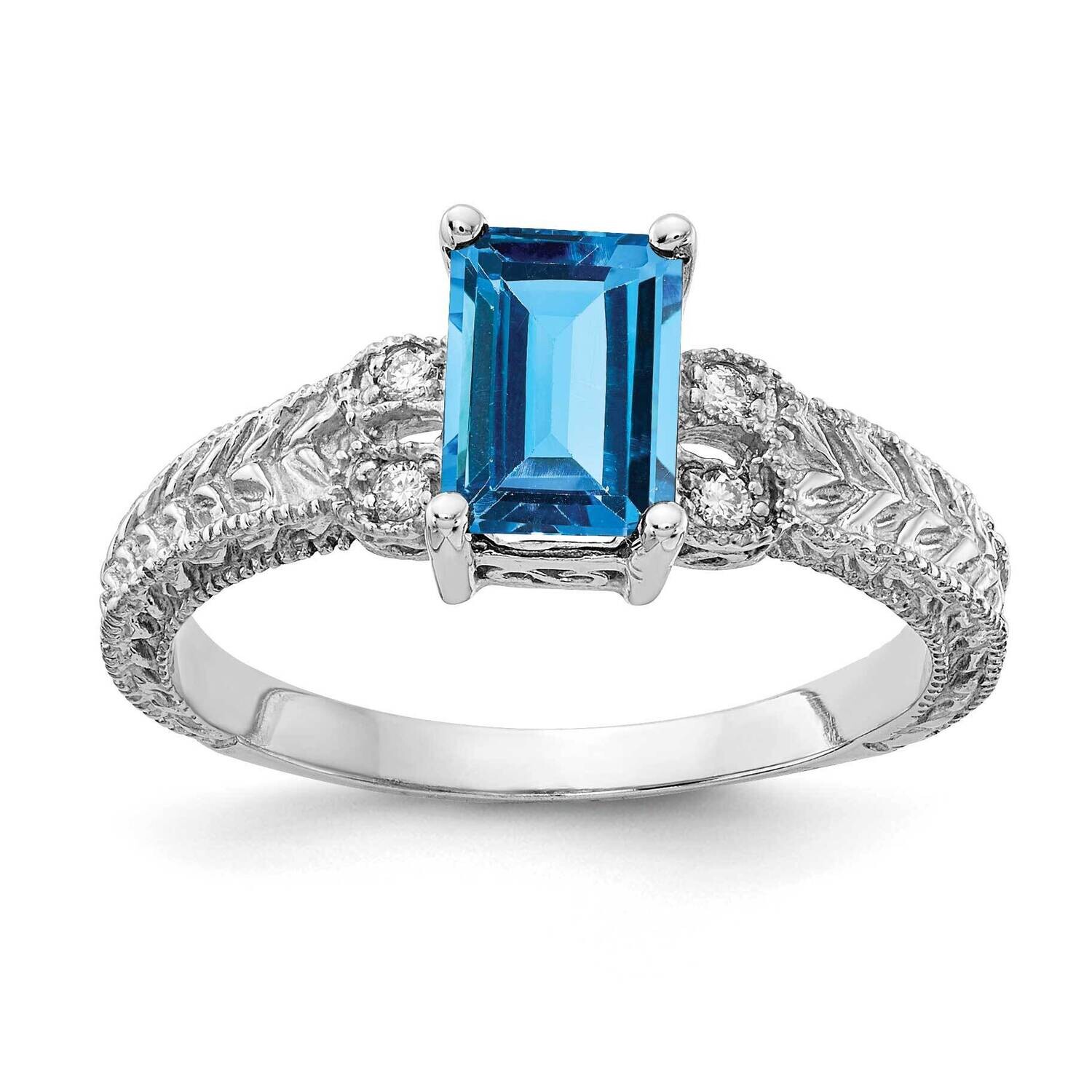 Blue Topaz Diamond Ring 14k white Gold 7x5mm Emerald Cut Y2266BT/A, MPN: Y2266BT/A, 883957621272