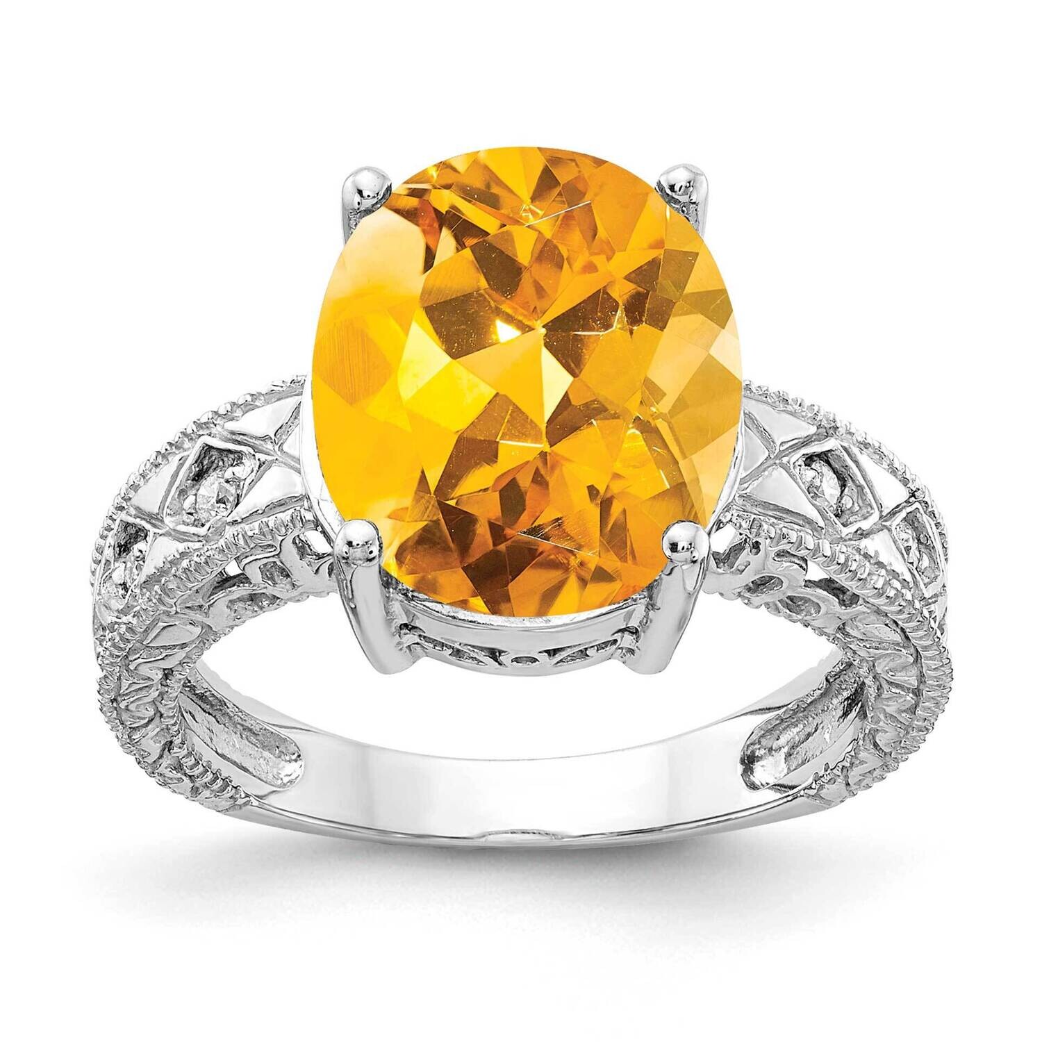 12x10mm Oval Citrine Checker Diamond Ring 14k White Gold Y2271CI_AA, MPN: Y2271CI_AA, 883957619071