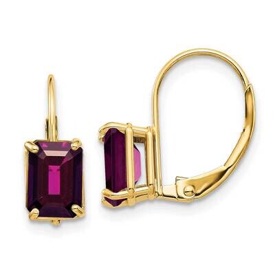7x5mm Emerald Cut Rhodolite Garnet Leverback Earrings 14k Gold XLB124RG, MPN: XLB124RG, 883957130125