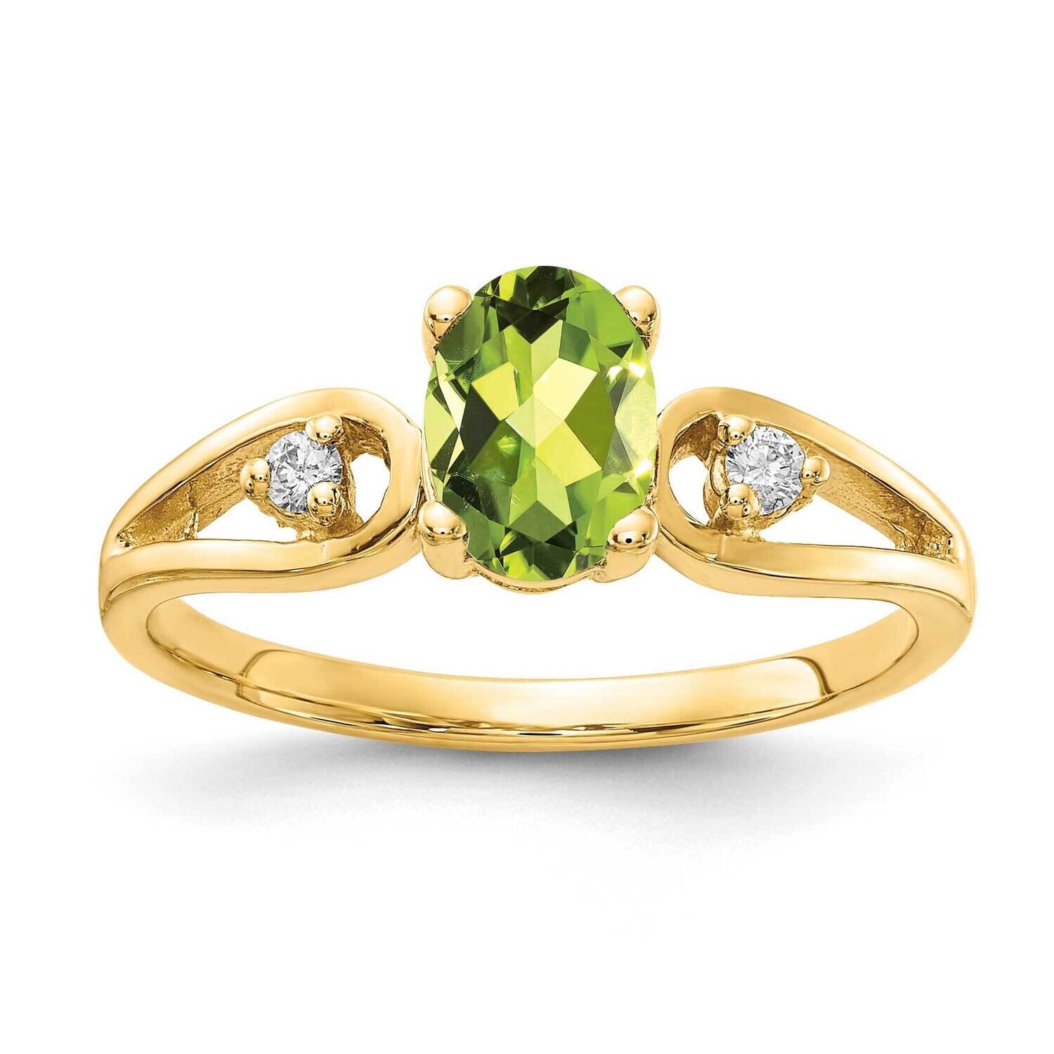 7x5mm Oval Peridot Checker Diamond Ring 14k Gold Y2189PE_AA, MPN: Y2189PE_AA, 883957543086