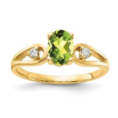 7x5mm Oval Peridot Checker Diamond Ring 14k Gold Y2189PE_AA, MPN: Y2189PE_AA, 883957543086