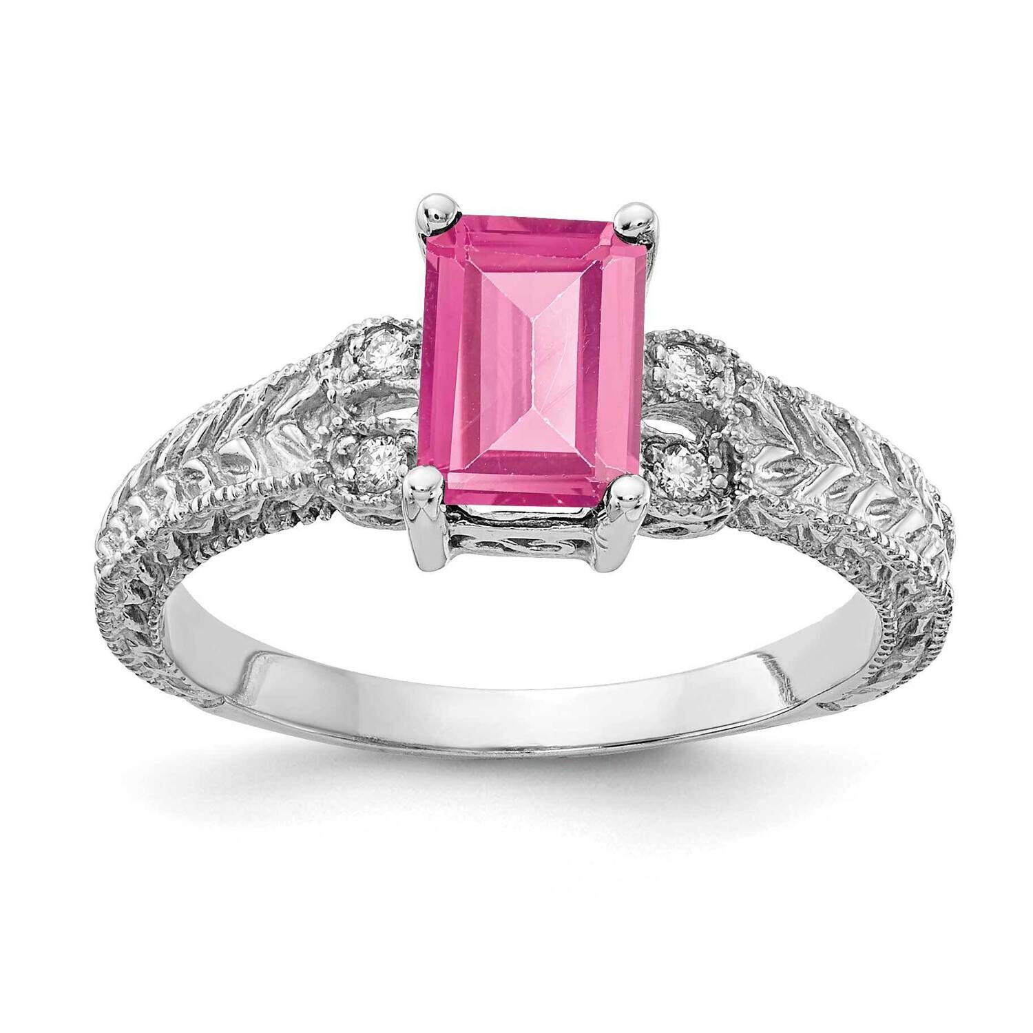 Pink Tourmaline Diamond Ring 14k white Gold 7x5mm Emerald Cut Y2266PT/A
