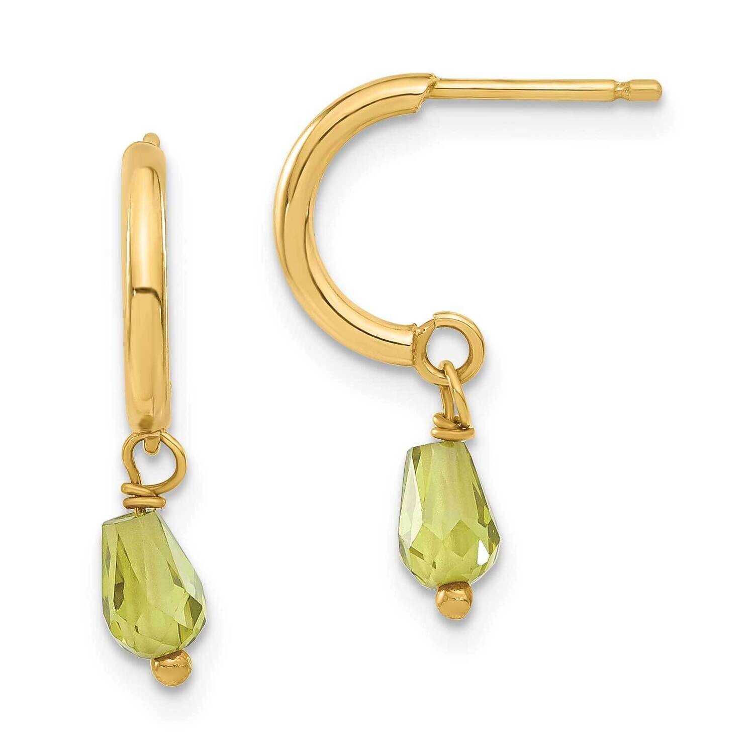 Green CZ Dangle Half Hoop Earrings 14k Gold XY836