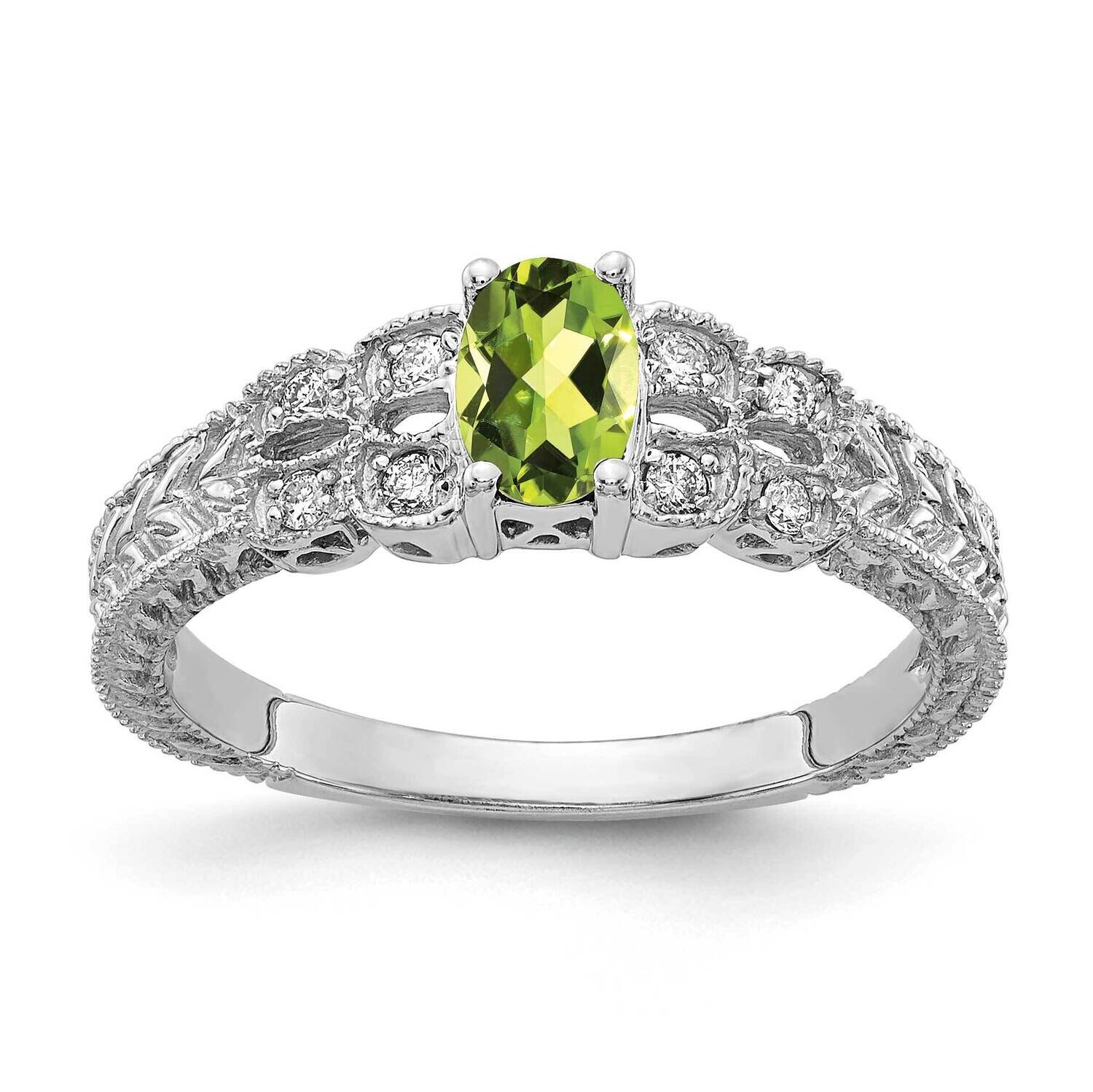 Peridot Diamond Ring 14k white Gold 6x4mm Oval Y2065PE/A, MPN: Y2065PE/A, 883957685243