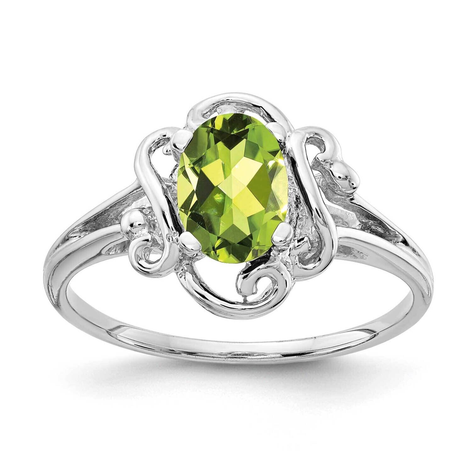 Peridot Ring 14k white Gold 7x5mm Oval Y2228PE