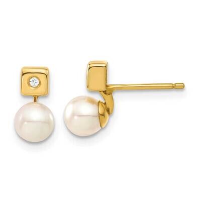 FW Cultured Pearl &amp; CZ Earrings 14k Gold YE153