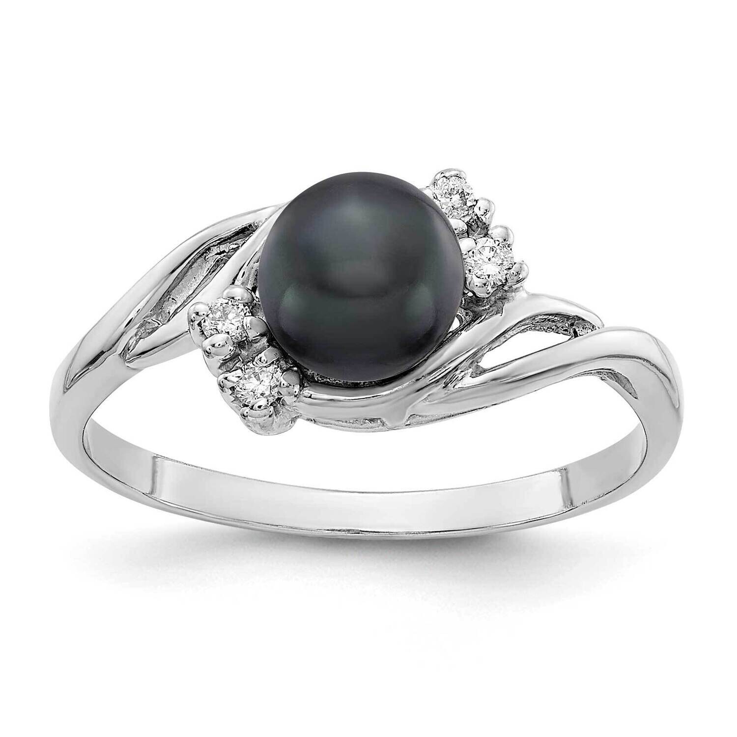 6mm Black Fresh Water Cultured Pearl Diamond Ring 14k white Gold Y1922BP/A