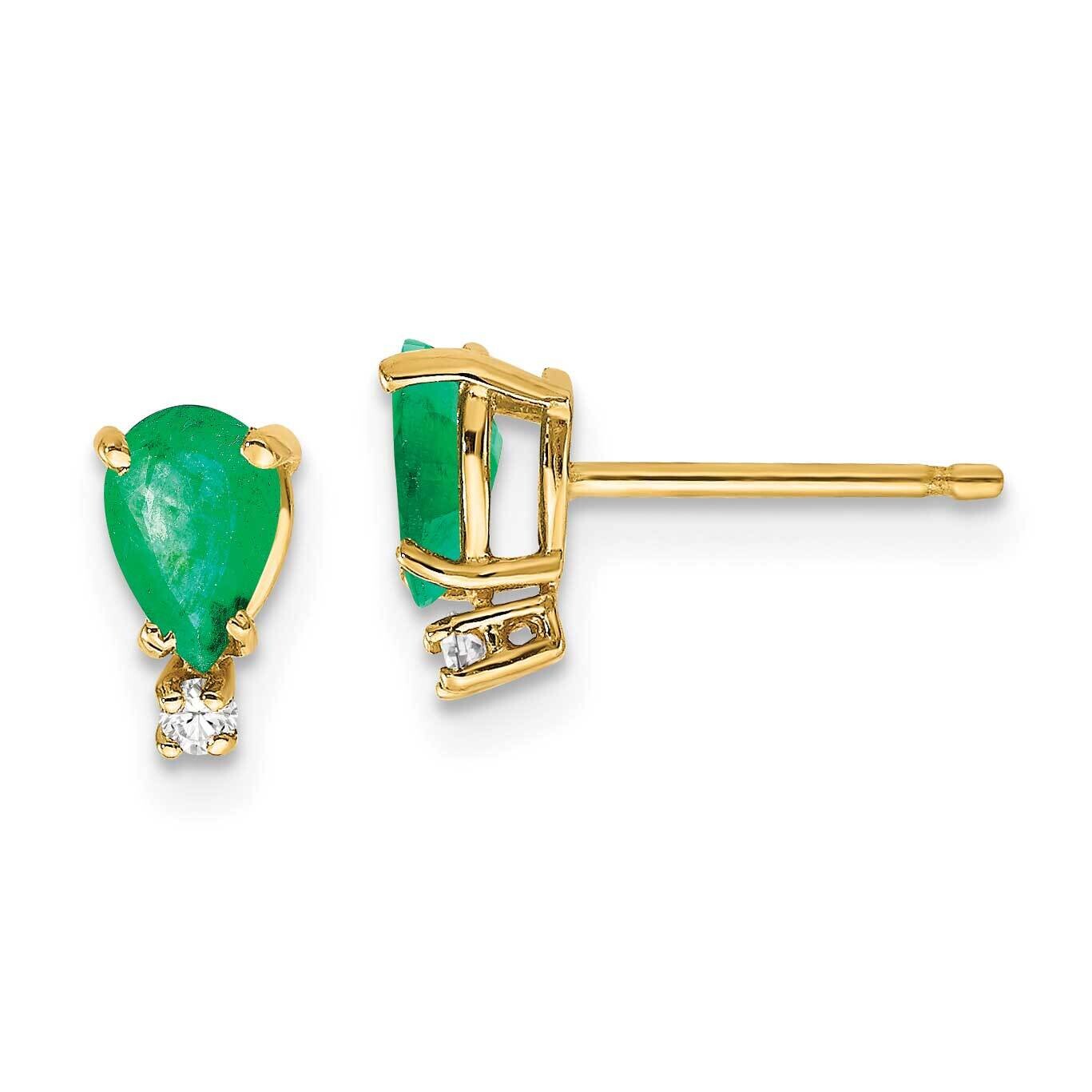 6x4mm Pear Emerald &amp; Diamond Earrings 14k Gold XE760E/AAA