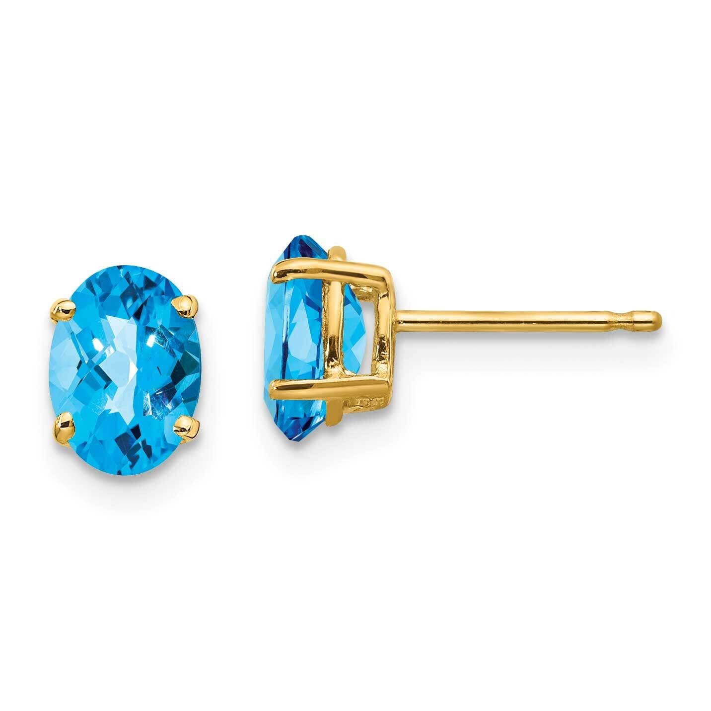 7x5mm Oval Blue Topaz Checker Earrings 14k Gold XE87BC, MPN: XE87BC, 883957107424
