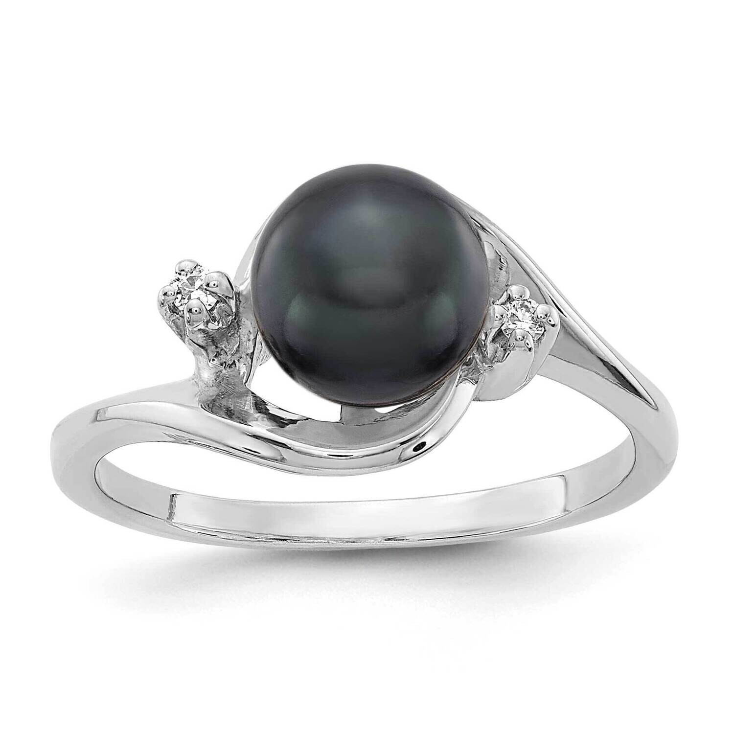 7mm Black Fresh Water Cultured Pearl Diamond Ring 14k white Gold Y1850BP/A, MPN: Y1850BP/A, 8839570…