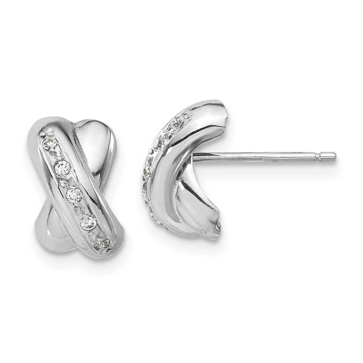 Polished X with CZ Post Earrings 14K White Gold  YE196