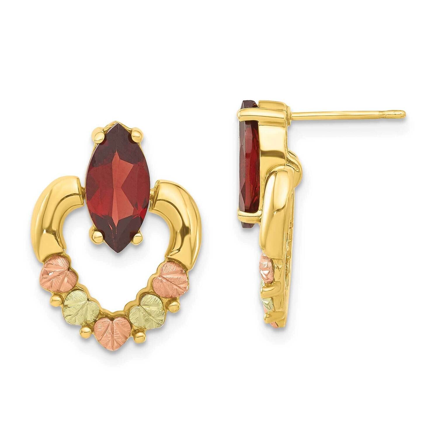 Black Hills Gold Garnet Earrings 10k Tri-color Gold 10BH568