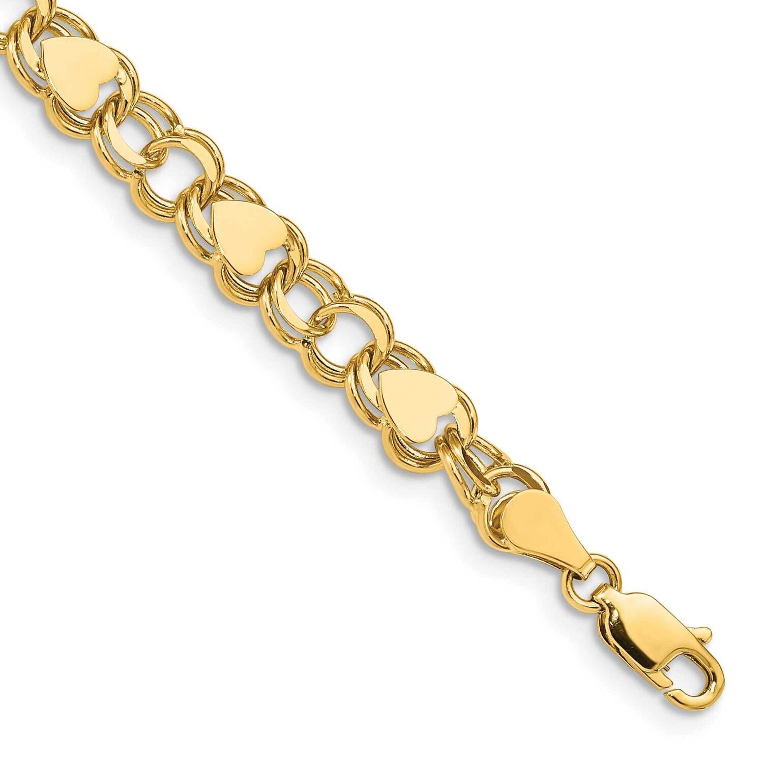 Double Link with Hearts Charm Bracelet 8 Inch 14k Gold DO501-8