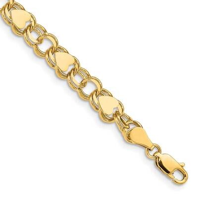 Double Link with Hearts Charm Bracelet 8 Inch 14k Gold DO501-8, MPN: DO501-8, 883957394381