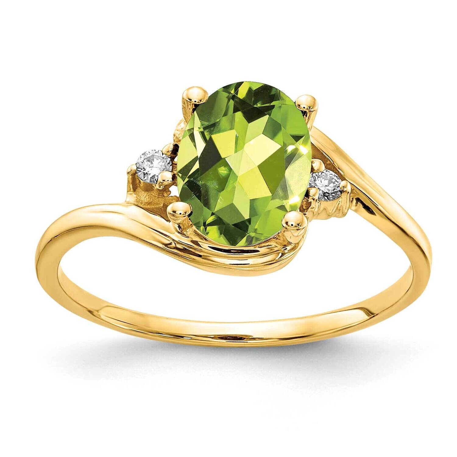 8x6mm Oval Peridot Checker Diamond Ring 14k Gold Y2245PE_AA, MPN: Y2245PE_AA, 883957616643