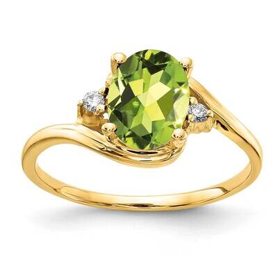 8x6mm Oval Peridot Checker Diamond Ring 14k Gold Y2245PE_AA, MPN: Y2245PE_AA, 883957616643